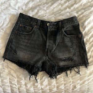 Levi 501 shorts 24 black jean shorts distressed Levi shorts urban outfitters